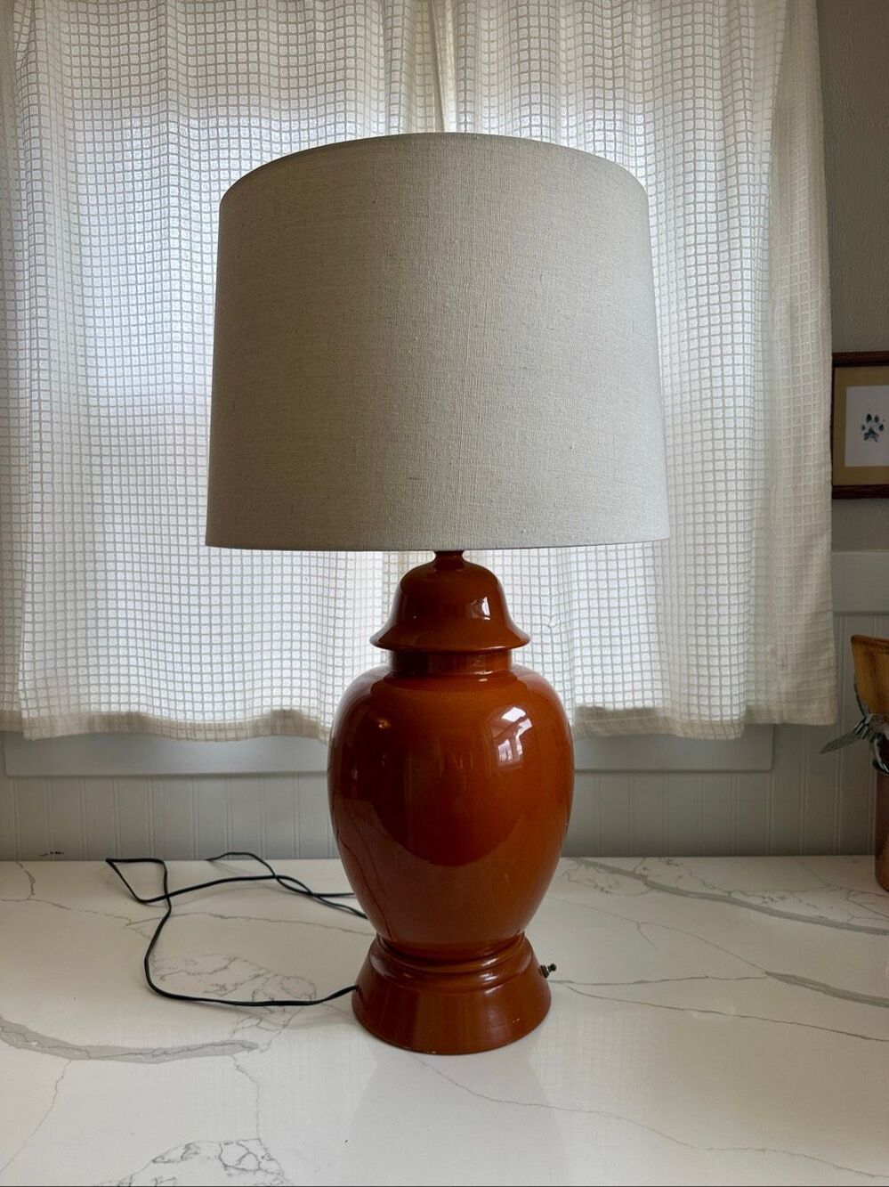 MCM Vintage Ginger Jar Burnt Orange Table Lamp Large